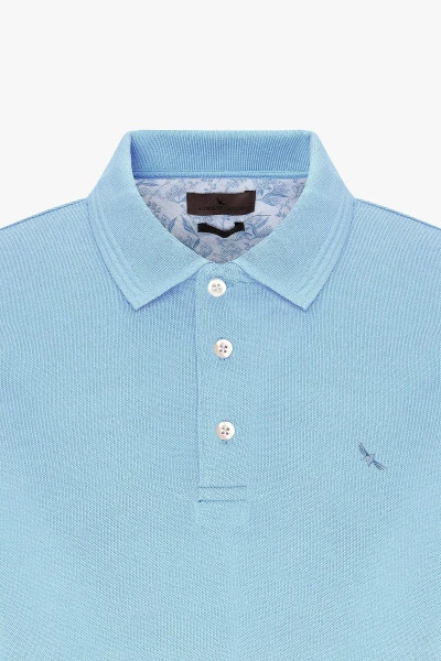 Erkaklar uchun och moviy, slim fit, tor kesim, polo yoqali, 100% paxtadan qisqa yengli futbolka. - 7