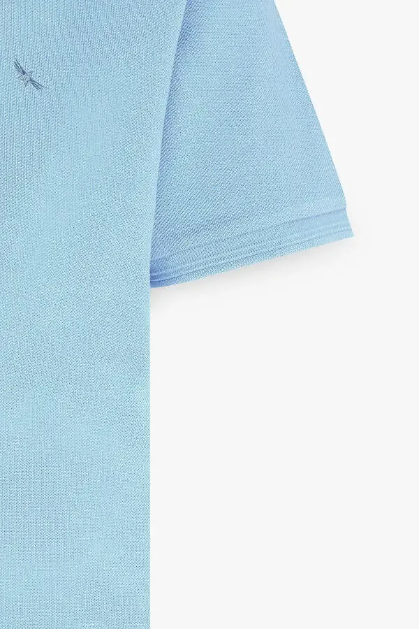 Erkaklar uchun och moviy, slim fit, tor kesim, polo yoqali, 100% paxtadan qisqa yengli futbolka. - 8