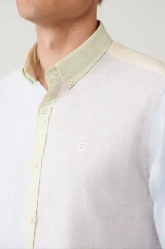 Erkaklar uchun ochiq moviy tugmali yoqali zig'ir aralashmasi Regular Fit ko'ylak A41y2068 - AVVA (1)