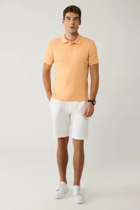 Erkaklar uchun ochiq to'q sariq rangli 3 tugmali Polo yoqali T-shirt Jakkardli Regular Fit A41y1354 - 5