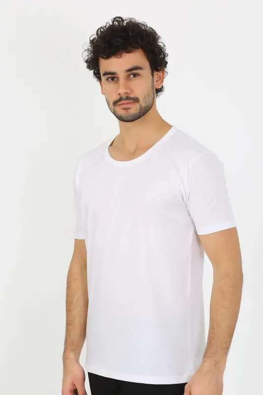 Erkaklar uchun ochiq yoqali oq paxta atlet 6565 - 3