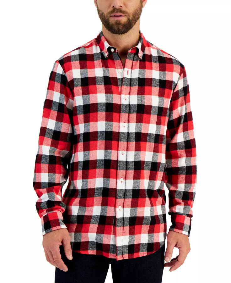 Erkaklar uchun oddiy kesimli plaid flanel ko'ylak, Modazone uchun yaratilgan Fire Plaid Combo - 1