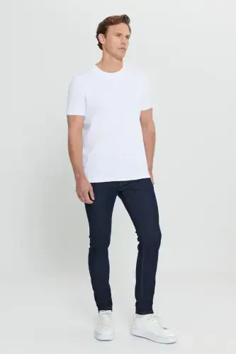 Erkaklar uchun oq 100% paxta Slim Fit tor kesimli bisiklet bo'yinli asosiy futbolka - 9