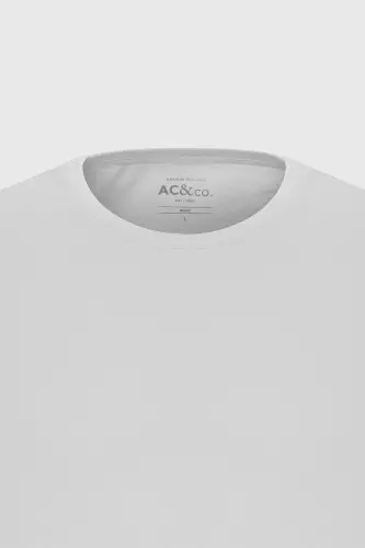 Erkaklar uchun oq 100% paxta Slim Fit tor kesimli bisiklet bo'yinli asosiy futbolka - 19