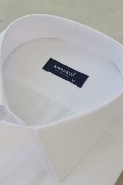 Erkaklar uchun oq klassik yoqali oson dazmollanadigan paxta aralashmasi Slim Fit sovg'a qutisidagi ko'ylak G90 - 3