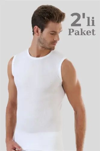 Erkaklar uchun oq koʻylak Nol qoʻlli nol yoqali yelkasiz mayka 2 dona 100% paxta - 1