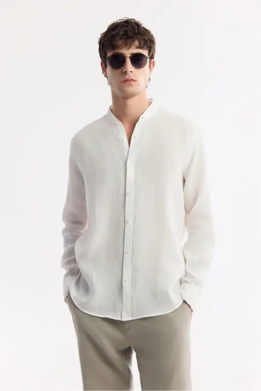 Erkaklar uchun oq ko'ylak, Xitoy yoqasi, 100% zig'ir, Regular Fit B002035 - 5