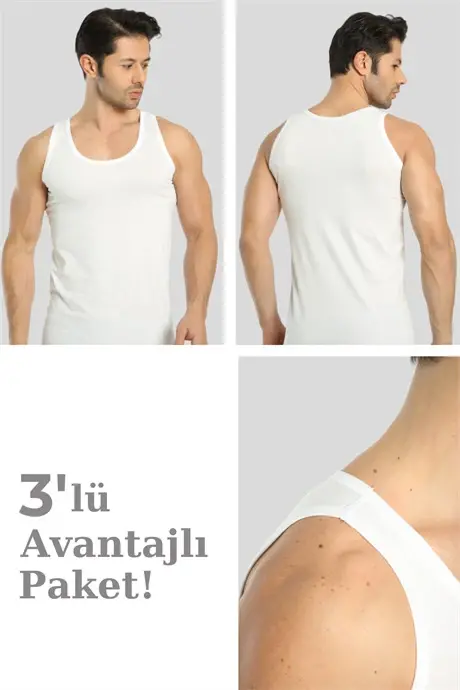 Erkaklar uchun Oq Lokli Atletka 3-Toganagi 100% Paxta - BÜYÜKBEDENIZ