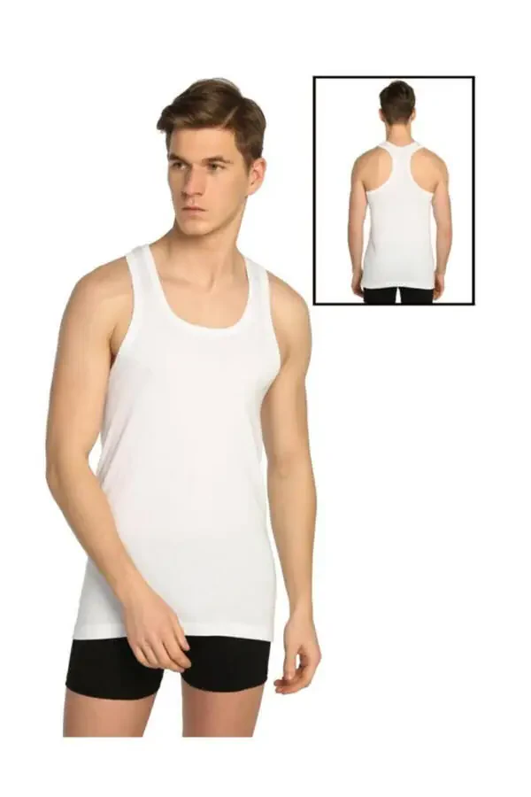 Erkaklar uchun oq rangli 3 ta to'plamli ribana sport tank topi ELF568T0118CCM3 - 1