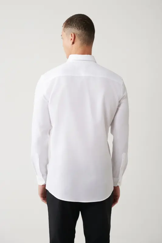 Erkaklar uchun oq rangli klassik yoqa ko'ylak 100% paxta mustahkamlangan Slim Fit A41y2033 - 4