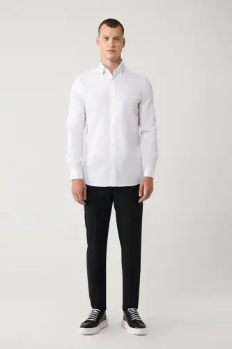 Erkaklar uchun oq rangli klassik yoqa ko'ylak 100% paxta mustahkamlangan Slim Fit A41y2033 - 6