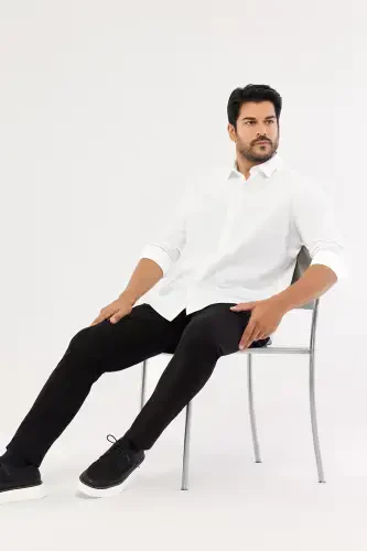 Erkaklar uchun oq rangli oson dazmollanadigan Slim Fit tor kesilgan klassik yoqali paxta ko'ylak - 4