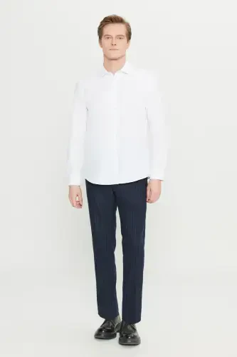 Erkaklar uchun oq rangli oson dazmollanadigan Slim Fit tor kesilgan klassik yoqali paxta ko'ylak - 7