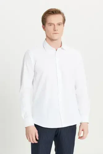 Erkaklar uchun oq rangli oson dazmollanadigan Slim Fit tor kesilgan klassik yoqali paxta ko'ylak - 8