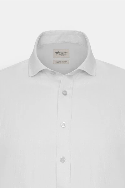 Erkaklar uchun oq rangli Slim Fit tor kesilgan italyan yoqali qo'lqopli ko'ylak - 7