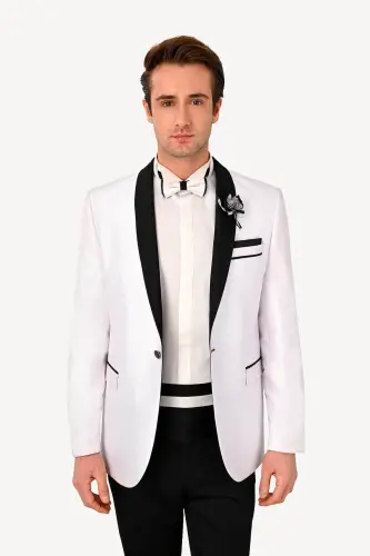 Erkaklar uchun oq shal yoqali Slim Fit damatlik - YSF (1)