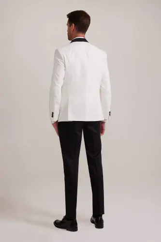 Erkaklar uchun oq shal yoqali slim fit to'y kostyumi - 8