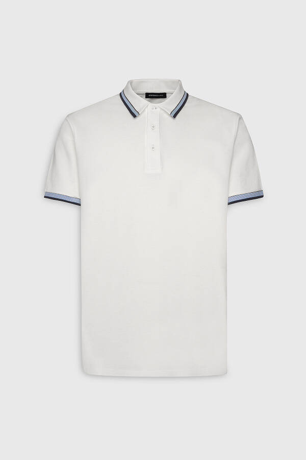 Erkaklar uchun Oq Slim Fit Tor Kesim %100 Paxta Polo Yaxali Futbolka - 6