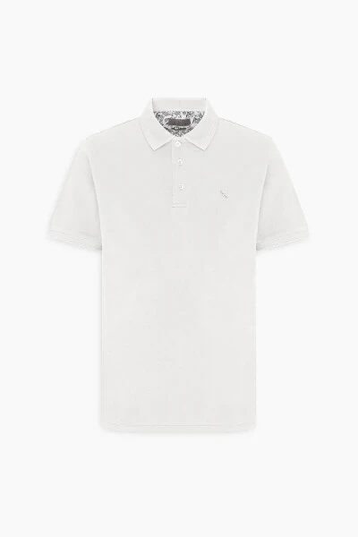 Erkaklar uchun oq, slim fit, tor kesim, polo yoqali, 100% paxtadan qisqa yengli futbolka. - 6