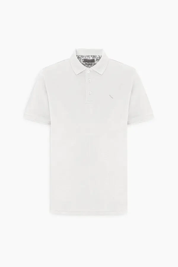 Erkaklar uchun oq, slim fit, tor kesim, polo yoqali, 100% paxtadan qisqa yengli futbolka. - 6