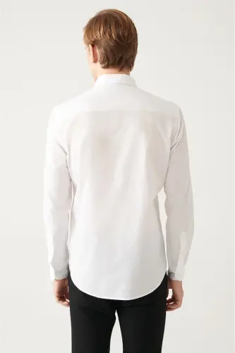 Erkaklar uchun oq tugmali yoqa Basic 100% paxta Slim Fit ko'ylak B002030 - 4