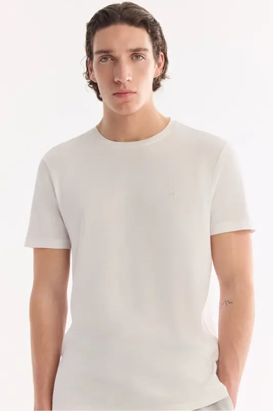 Erkaklar uchun oq Ultrasoft krujka bo'yinli oddiy muntazam o'lchamli Modal T-shirt B001171 - 3