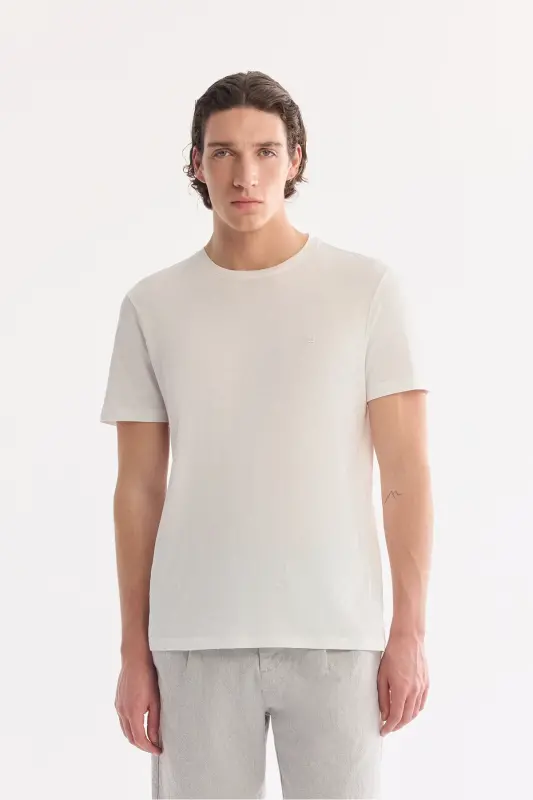 Erkaklar uchun oq Ultrasoft krujka bo'yinli oddiy muntazam o'lchamli Modal T-shirt B001171 - 1