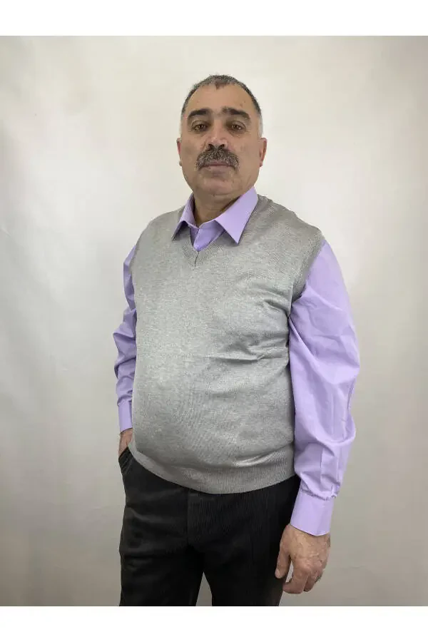 Erkaklar uchun o'rta yosh va undan katta yoshdagilar uchun bo'sh kesilgan ingichka jun trikotaj kardigan sviteri - 2