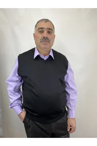 Erkaklar uchun o'rta yosh va undan yuqori yoshdagi erkin kesimli ingichka jun triko dadasi sviteri - 1