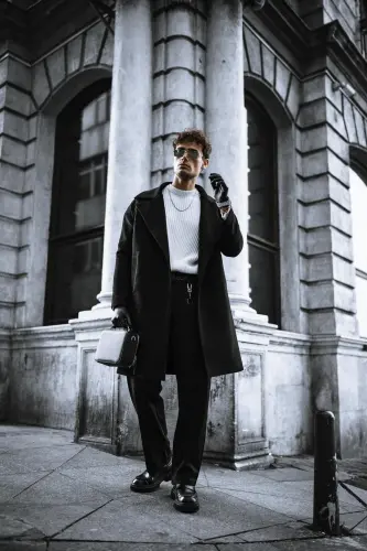 Erkaklar uchun Oversize Kashmir Palto Qora - 6