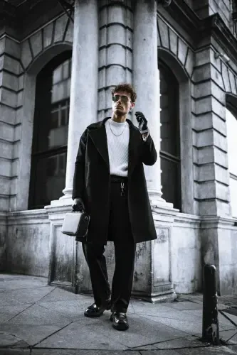 Erkaklar uchun Oversize Kashmir Palto Qora - 4