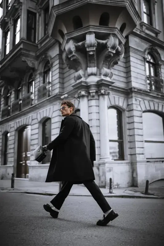 Erkaklar uchun Oversize Kashmir Palto Qora - 5