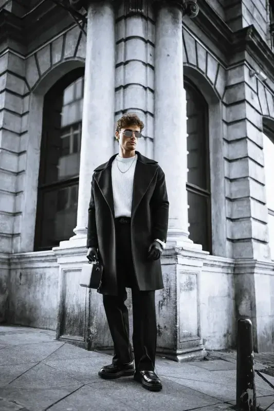 Erkaklar uchun Oversize Kashmir Palto Qora - 6