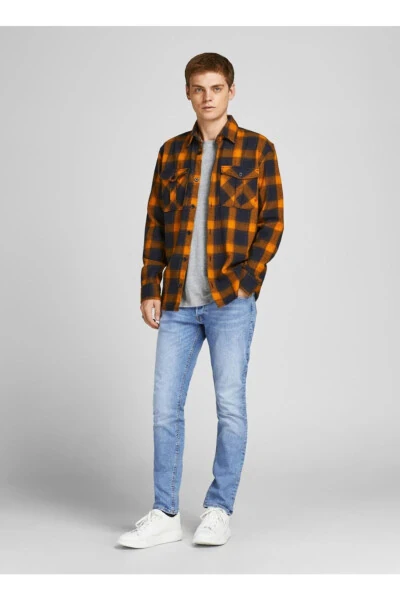 Erkaklar uchun past bel skinny fit to'g'ri denim jinsi shim. - 5