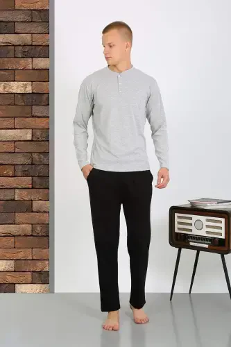 Erkaklar uchun Paxta Uzun Qovoqli Pijama To'plami 6860 KULRANG - 5