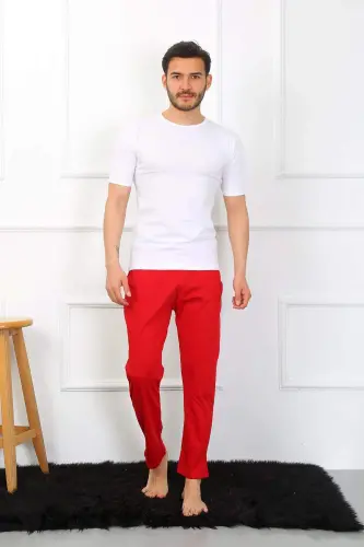 Erkaklar uchun Paxtadan Qizil Yakka Pijama 27495 - 12