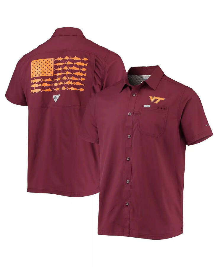 Erkaklar uchun PFG Maroon Virginia Tech Hokies Slack Tide Camp Tugmachali Ko'ylak Maroon - 1