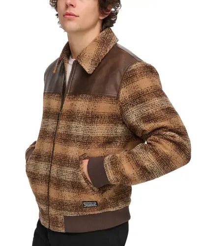 Erkaklar uchun plaid bomber kurtkasi - jigarrang ko'p rangli - 1