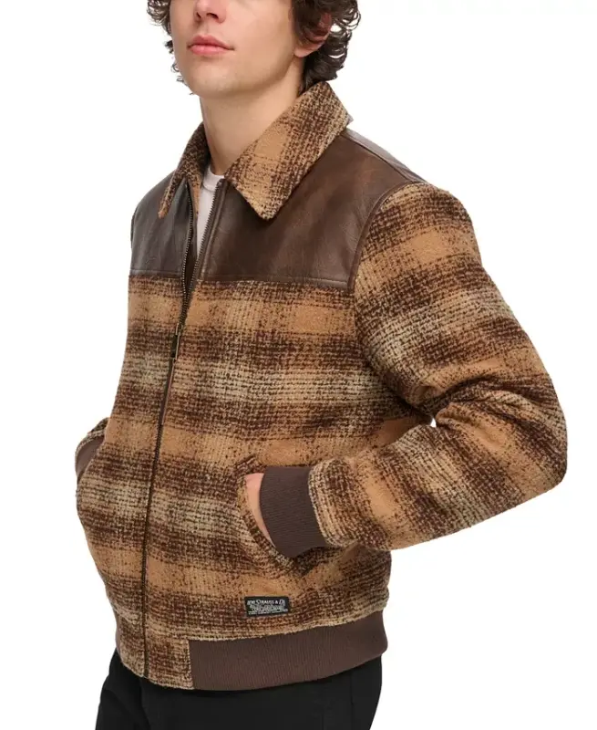 Erkaklar uchun plaid bomber kurtkasi - jigarrang ko'p rangli - 1