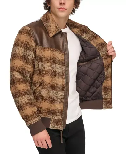 Erkaklar uchun plaid bomber kurtkasi - jigarrang ko'p rangli - 3