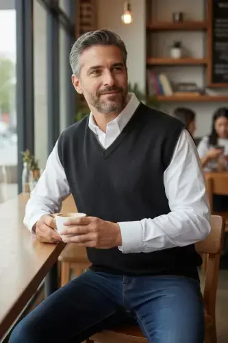 Erkaklar uchun po'lat to'qish Interlock qishki qalin trikotaj V-bo'yinli trikotaj to'qish to'kilmaydigan ota süveteri Oversize - 4