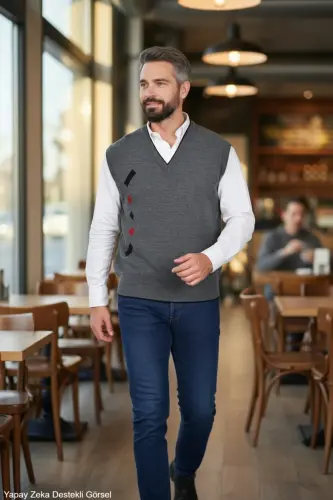 Erkaklar uchun po'lat to'qish interlok qishki qalin trikotaj V bo'yinli trikotaj ko'ylagi tuklanmaydigan ota-ona ko'ylagi - 3