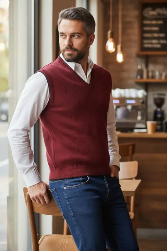 Erkaklar uchun po'lat to'qish Intersia qishki qalin trikotaj V bo'yinli trikotaj to'qish tüylenmez Dad ko'ylagi Oversize - 5