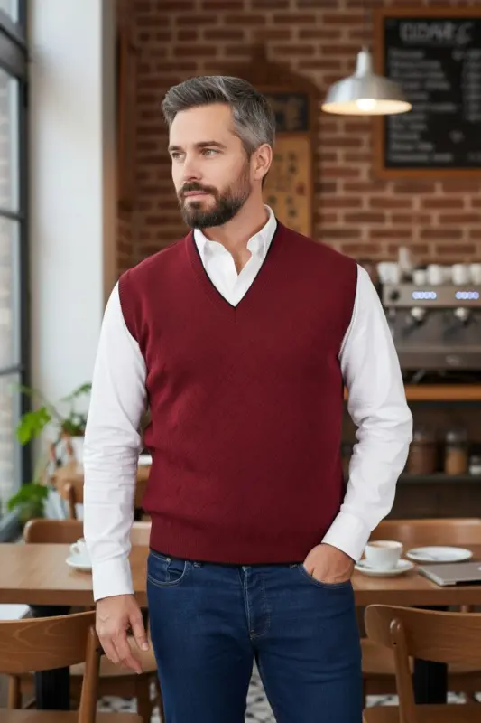 Erkaklar uchun po'lat to'qish Intersia qishki qalin trikotaj V bo'yinli trikotaj to'qish tüylenmez Dad ko'ylagi Oversize - 7