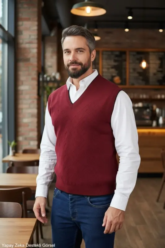 Erkaklar uchun po'lat to'qish Intersia qishki qalin trikotaj V bo'yinli trikotaj to'qish tüylenmez Dad ko'ylagi Oversize - 6
