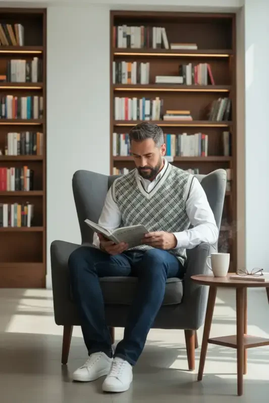 Erkaklar uchun po'lat to'qishli kletkali qishki qalin trikotaj V bo'yinli trikotaj to'qishli junlamagan ota süveteri Regular - 2