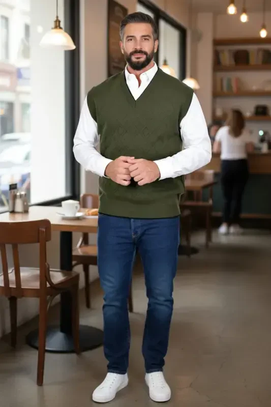 Erkaklar uchun po'lat to'quv interlok qishki qalin trikotaj V bo'yinli trikotaj ko'ylagi to'kilmaydigan dad ko'ylagi o'lchamdagi - 2