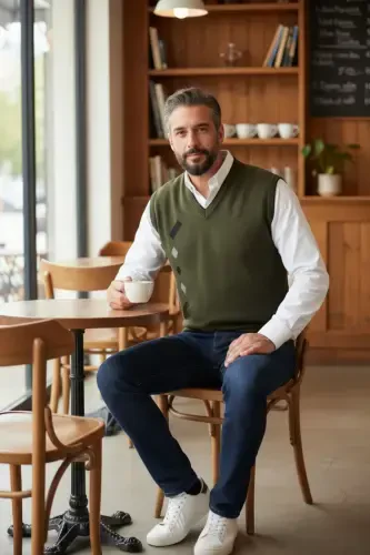 Erkaklar uchun po'lat to'quv qishki qalin trikotaj V bo'yinli trikotaj to'quv tuklanmaydigan ota sweater - 3