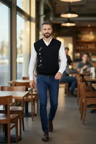 Erkaklar uchun po'lat triko interlok qishki qalin triko V bo'yinli triko to'qilgan to'kilmaydigan ota-ona ko'ylagi - 7