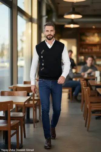 Erkaklar uchun po'lat triko interlok qishki qalin triko V bo'yinli triko to'qilgan to'kilmaydigan ota-ona ko'ylagi - 7
